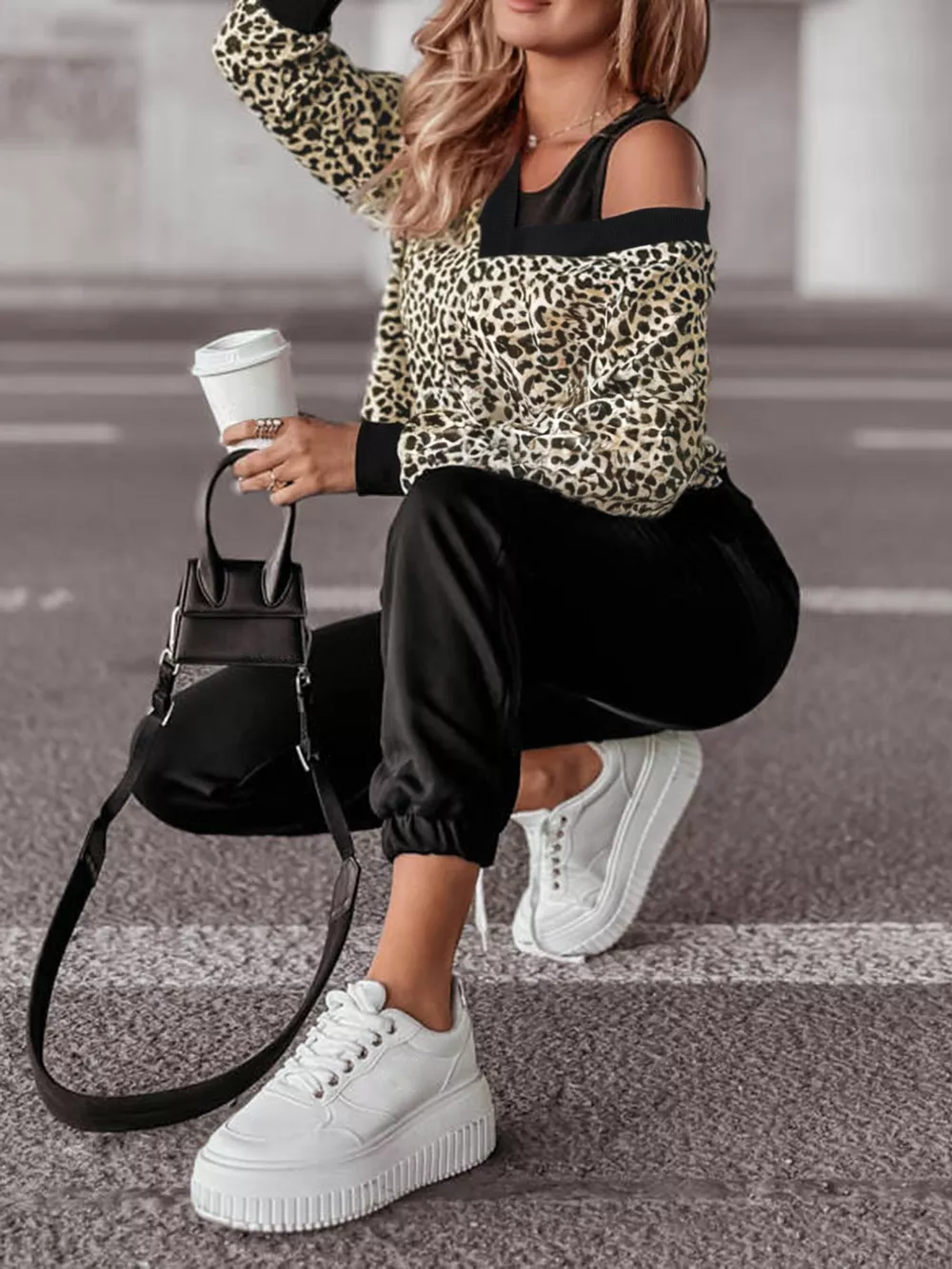 Leopard Print Sweatshirt and Jogger Set, image 2