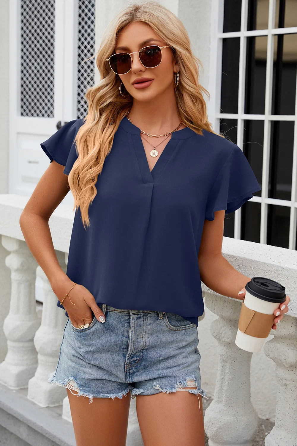 Notched Cap Sleeve T-Shirt, image 8