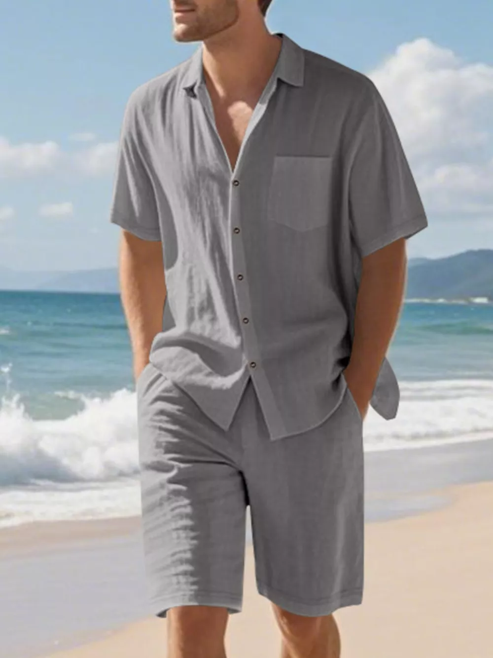 Men's Full Size Casual Button Up Shirt and Shorts Set Plus Size, image 6