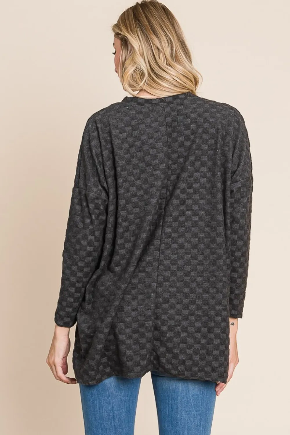 Checkered Long Sleeve V-Neck T-Shirt, image 2