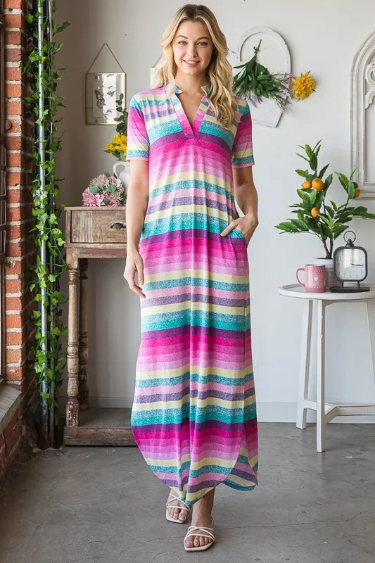 Full Size Striped Short Sleeve Maxi Tee Dress Plus Size, image 4
