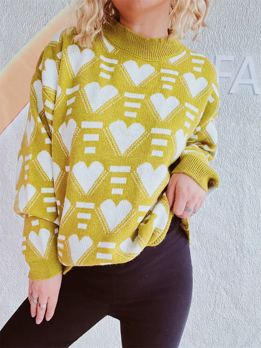 Heart Contrast Long Sleeve Dropped Shoulder Sweater, image 17