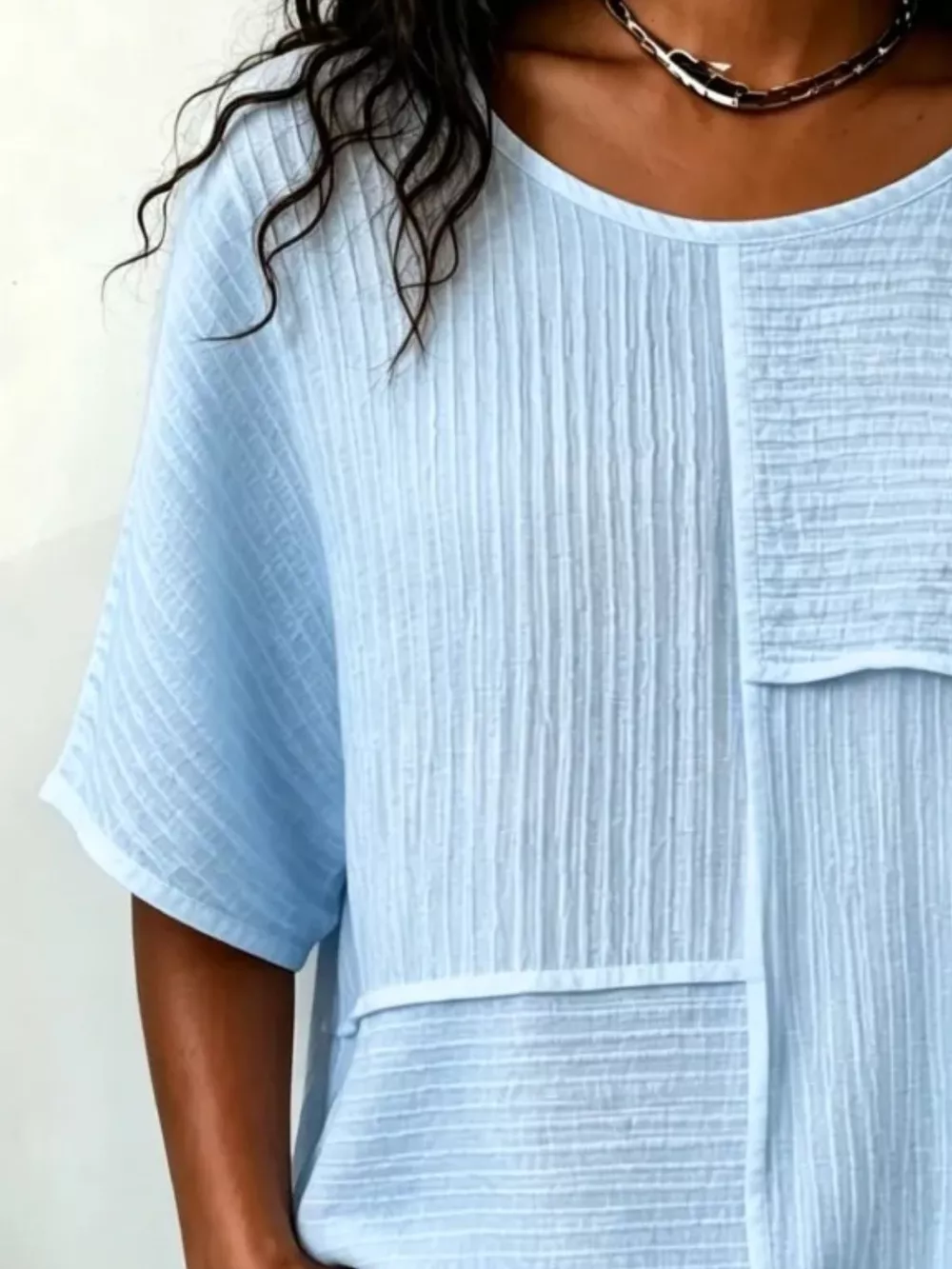 Full Size Texture Round Neck Half Sleeve Blouse Plus Size, image 14