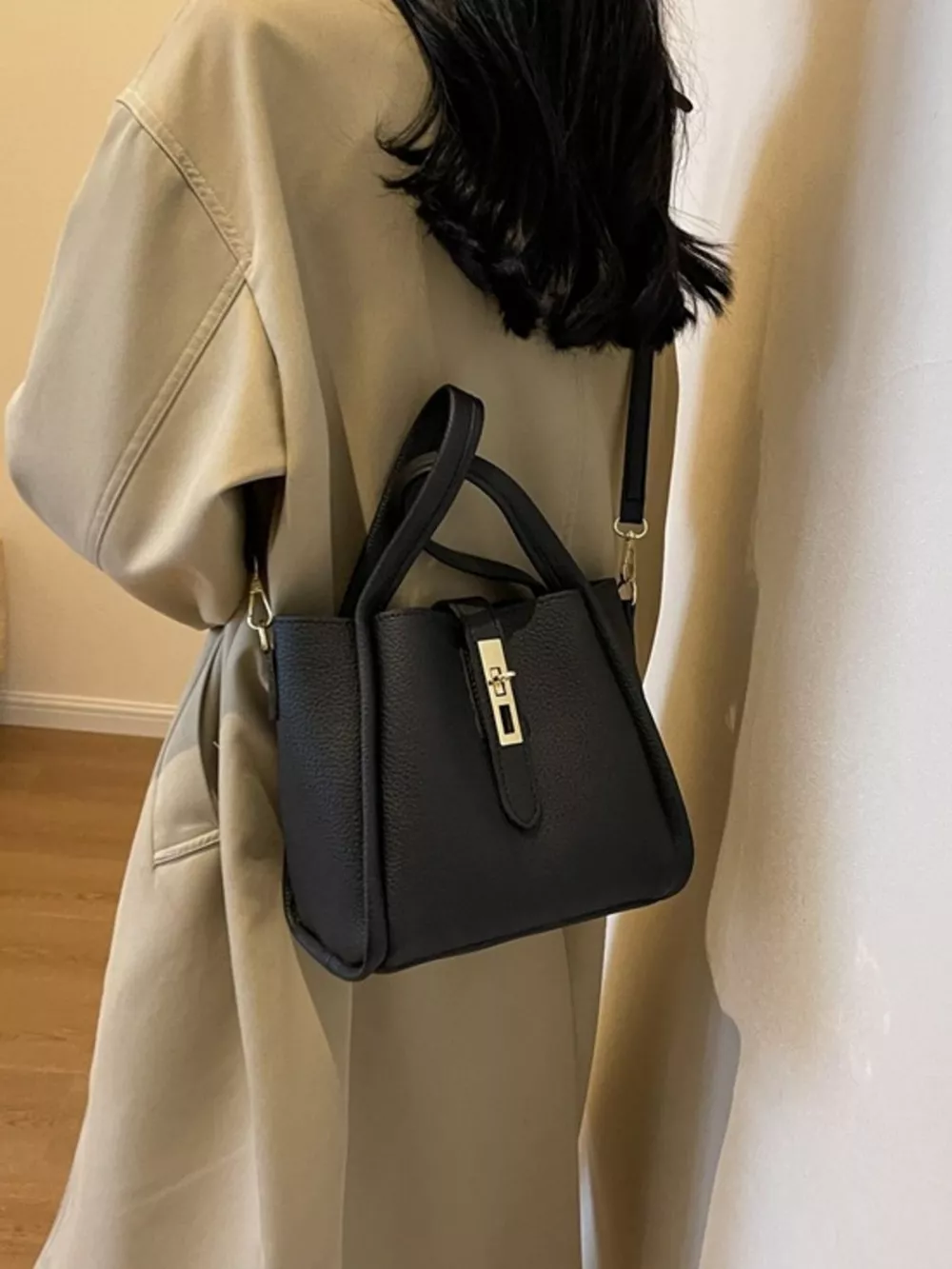 Leather Bucket Crossbody Bag, image 2