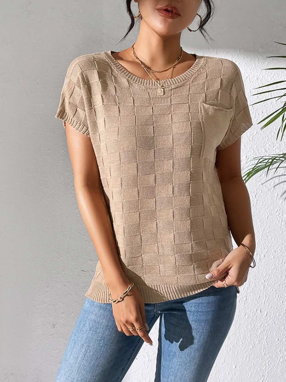 Round Neck Short Sleeve Knit Top, image 17