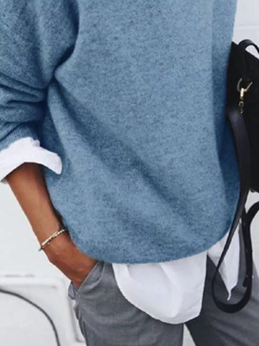 Full Size Round Neck Long Sleeve Sweater Plus Size, image 6