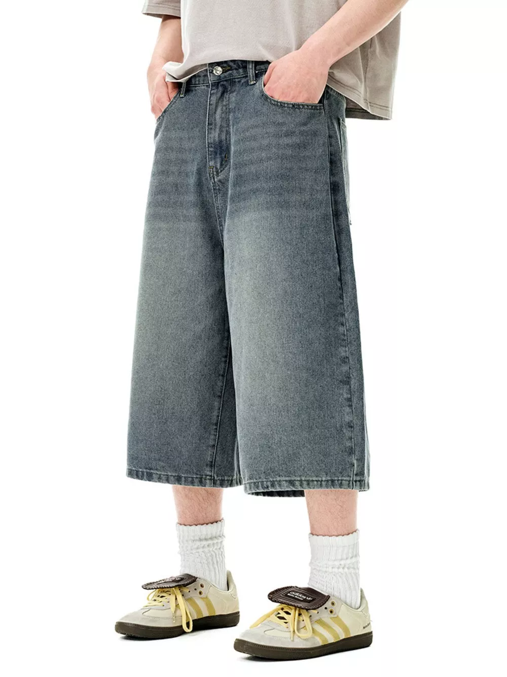 Men's Wide Leg Denim Shorts, image 6