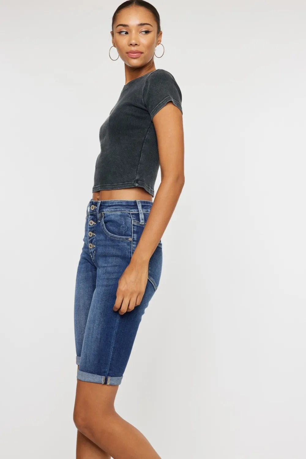 Full Size Cat's Whiskers Button Fly Denim Shorts, image 2