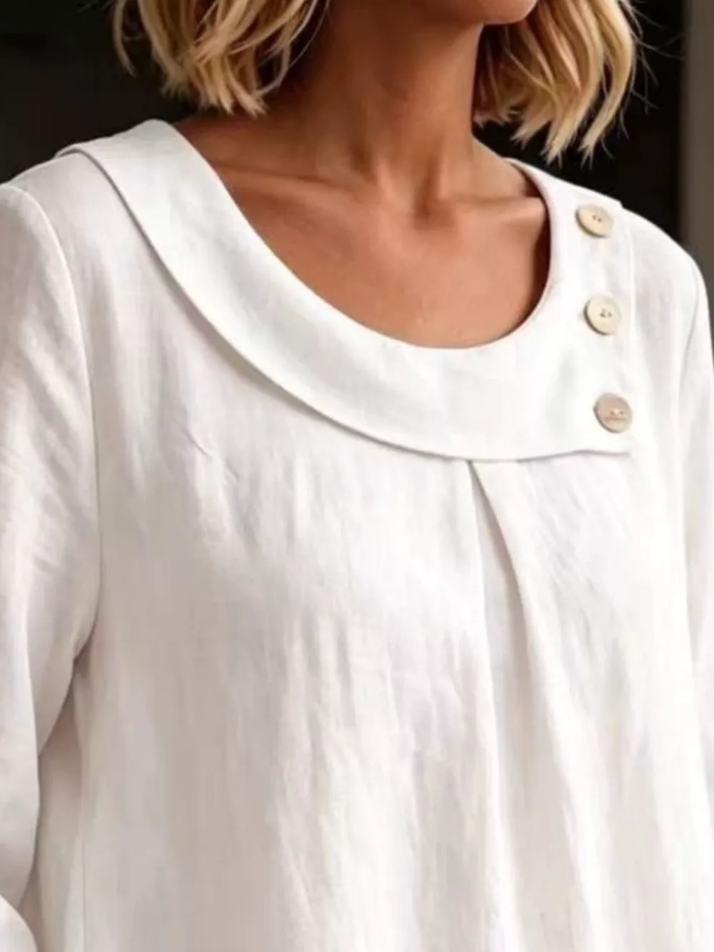 Linen Blend Blouse with Decorative Buttons, image 6