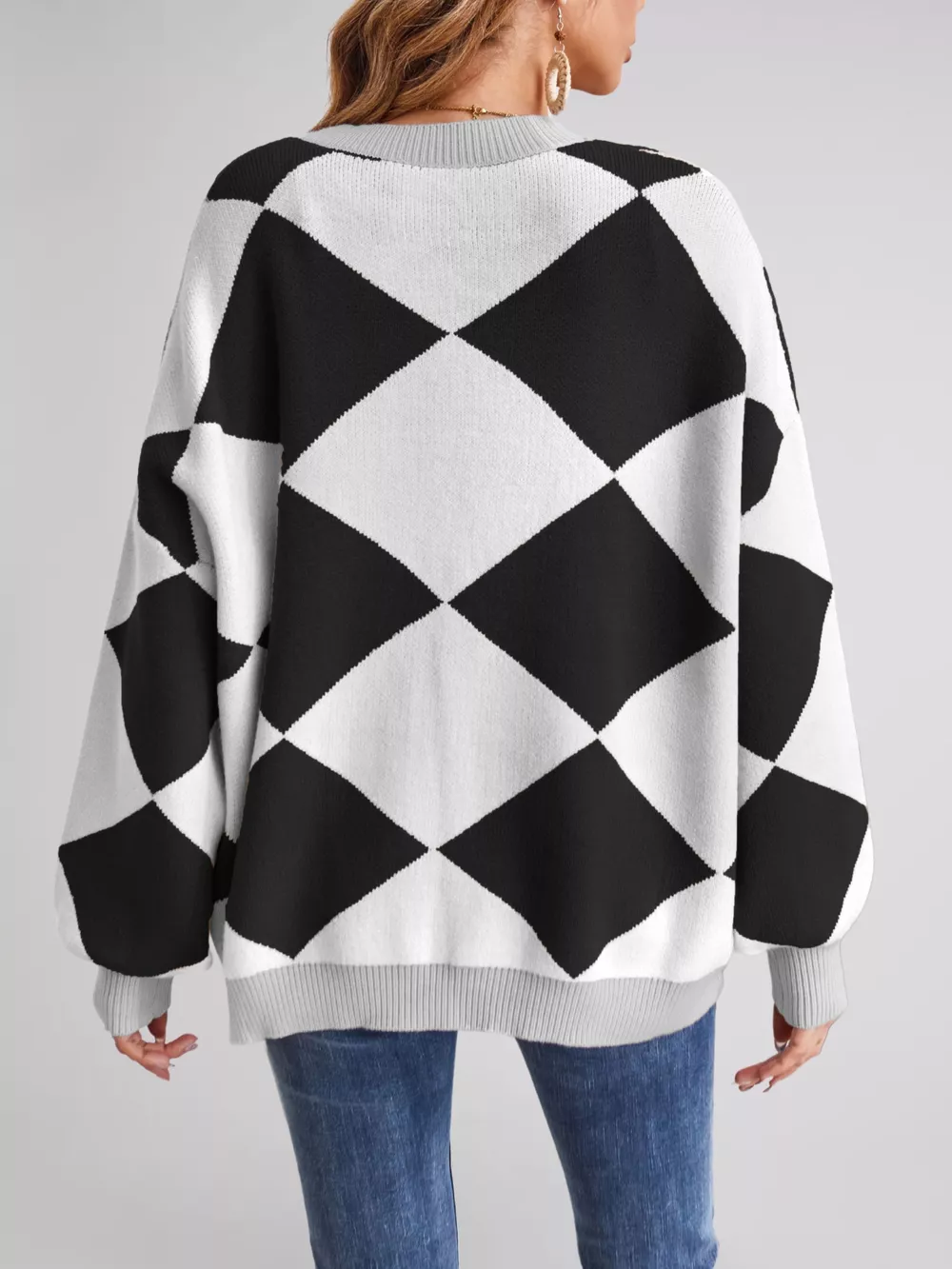 Diamond Pattern Button-Up Knit Cardigan, image 19