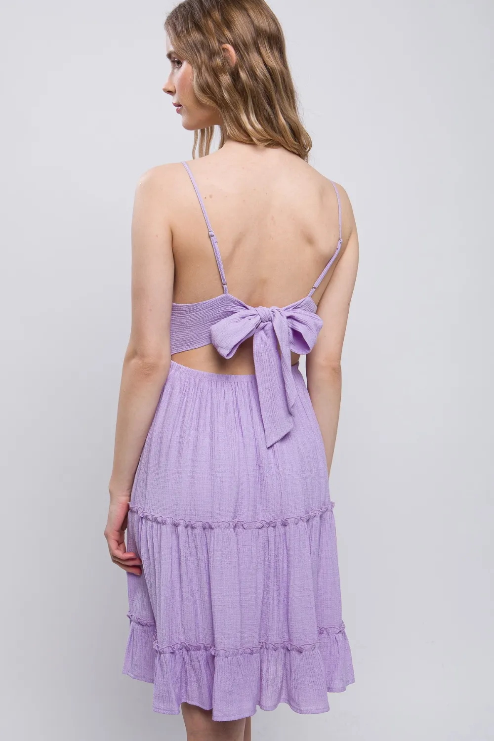 Lace Detail Tied V-Neck Mini Cami Dress, image 2