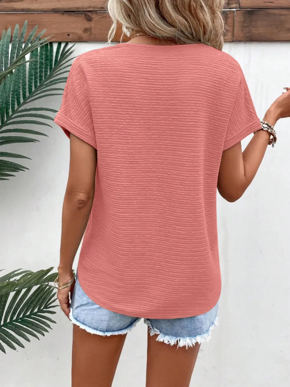 Textured Solid Color Short Sleeve Top, image 3