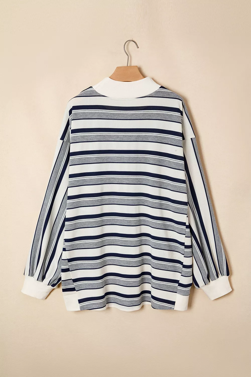 Striped Ribbed Stand Neck Long Sleeve Shift Silhouette Sweatshirt, image 4
