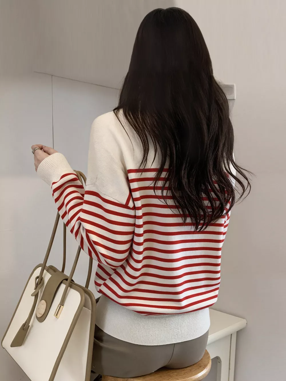 Striped Long Sleeve Knit Top, image 2
