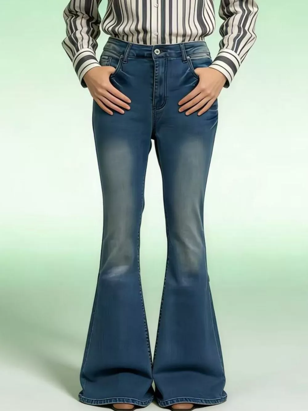 Full Size Vintage Wash High-Waisted Flare Jeans Plus Size, image 5