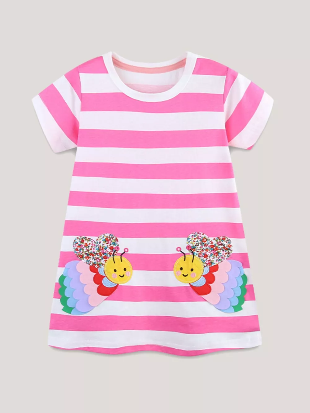 Children's Bee Embroidered Striped Casual Dress, image 2