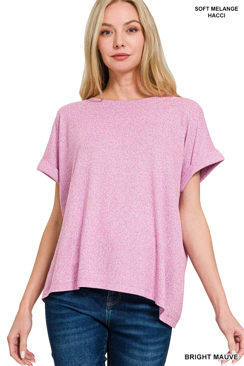 Soft Melange Hacci Short Sleeve Round Neck Top, image 4