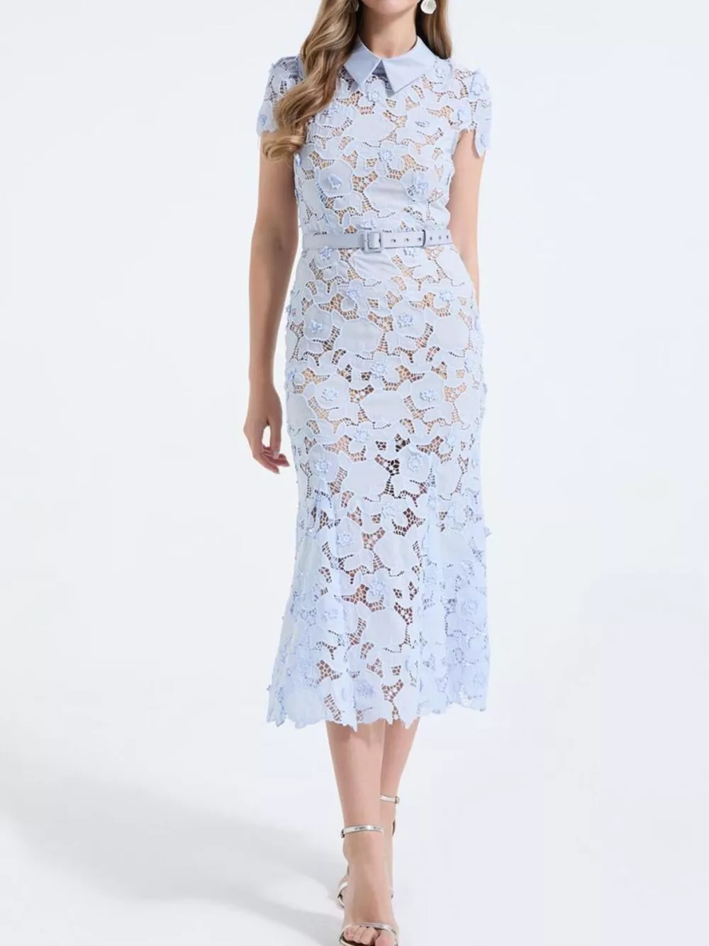 Floral Lace Short Sleeve Midi Dress, image 14