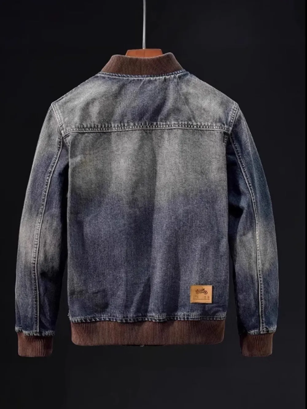 Men's Plus Size Button Up Washed Denim Bomber Jacket, image 2
