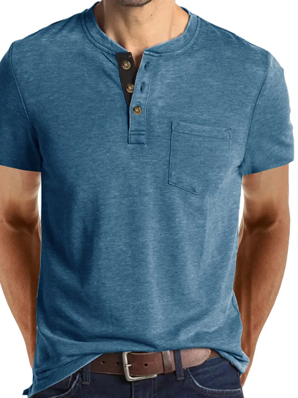 Men's Full Size Classic Henley Pocket Polo T-Shirt Plus Size, image 13