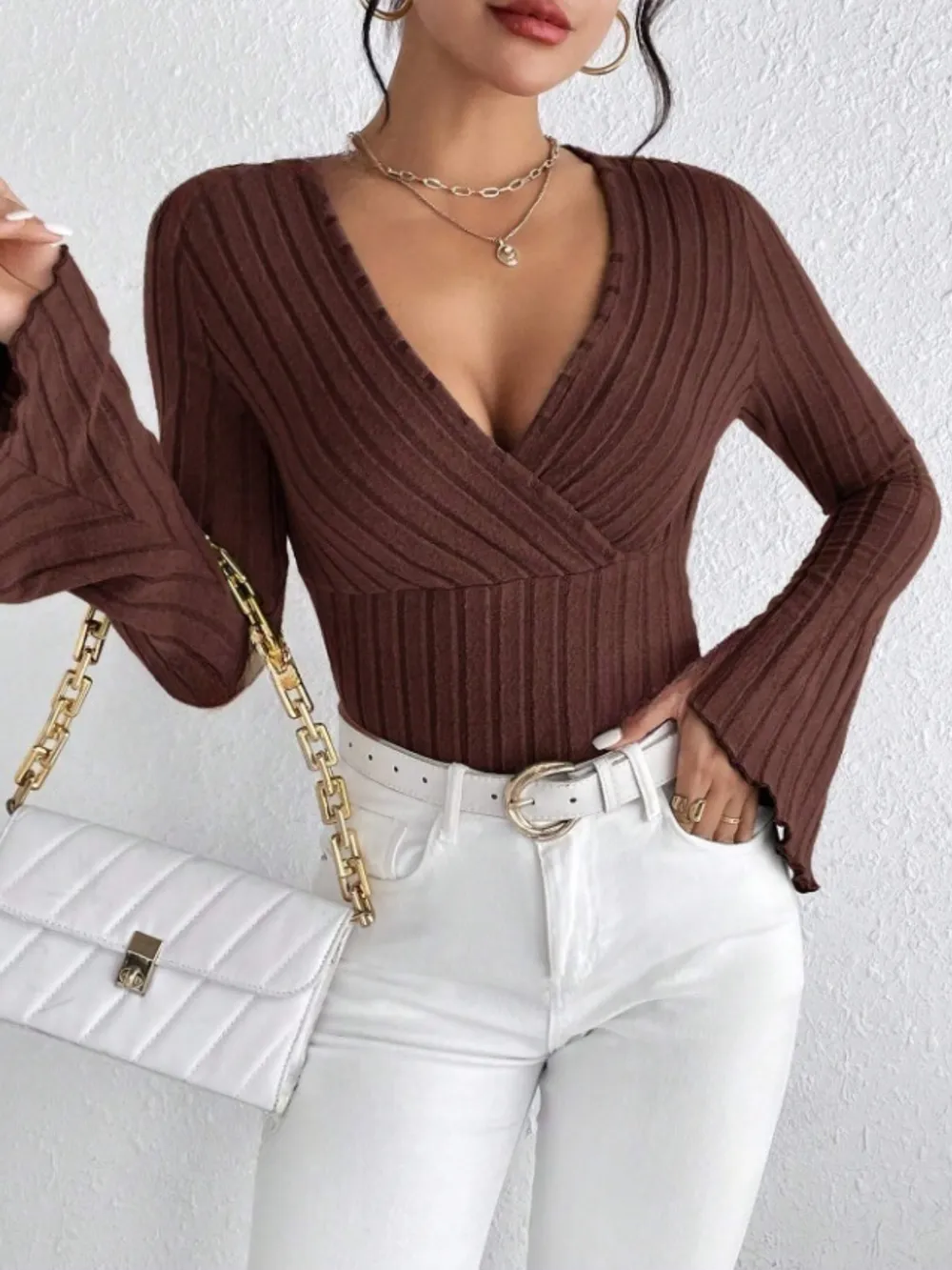 Ribbed Flare Sleeve Top, image 2