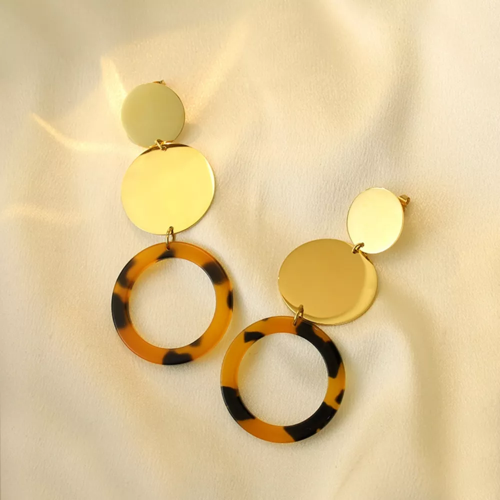 18K Gold-Plated Geometric Circle Dangle Earrings, image 2