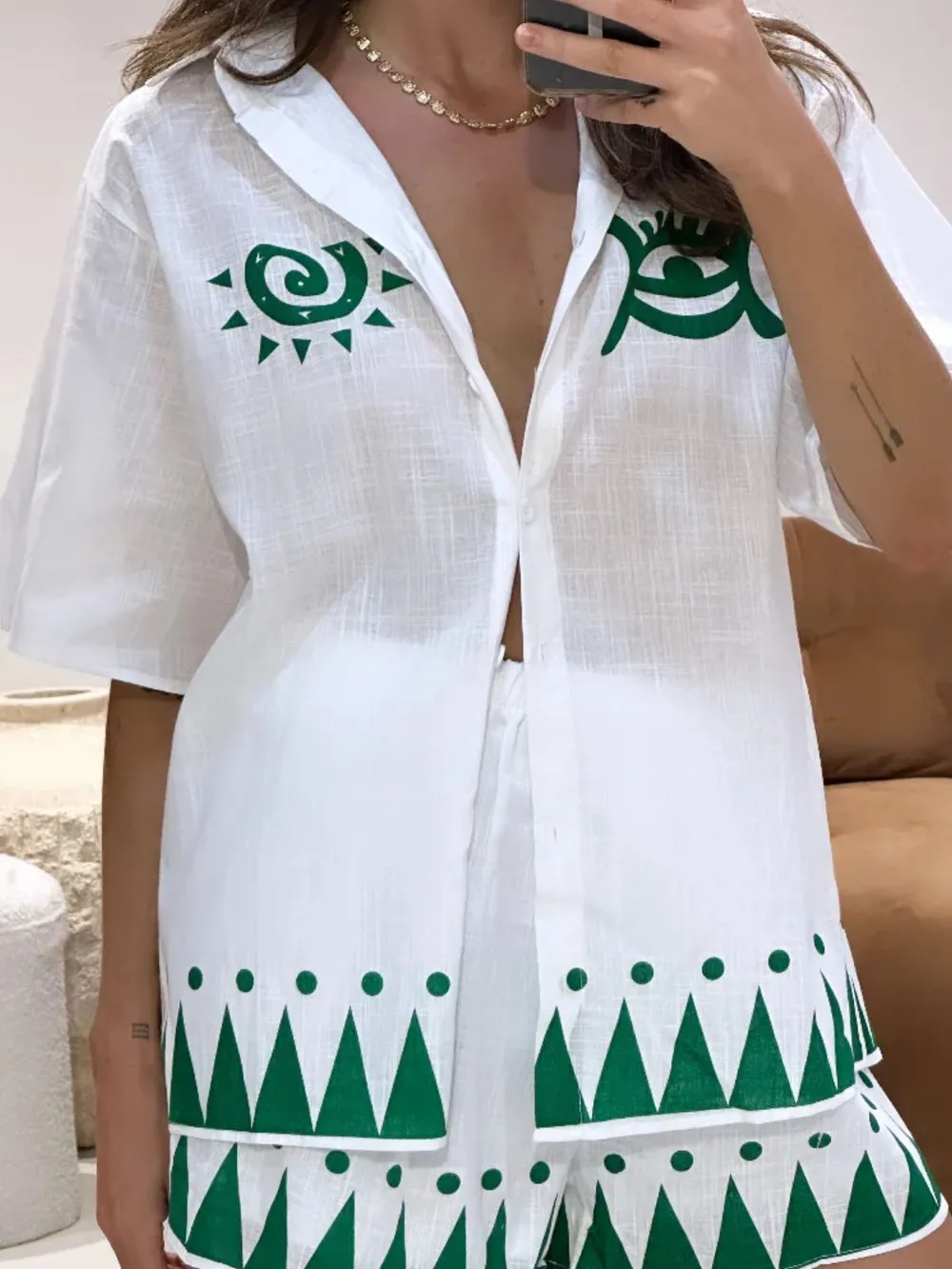 Printed Button Down Shirt and Shorts Set, image 10