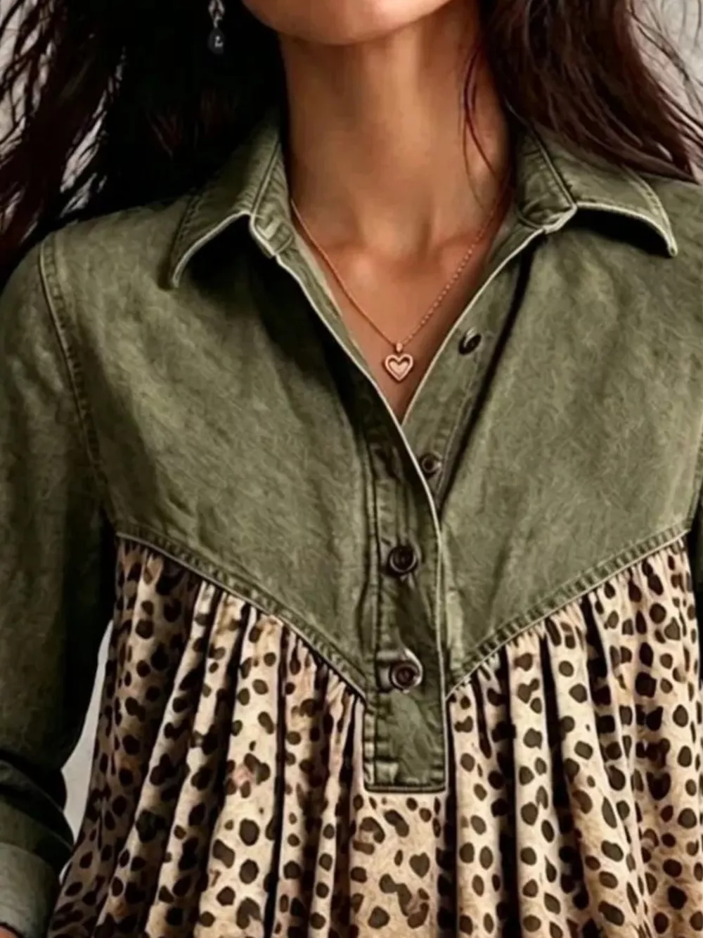 Full Size Leopard Button Detail Blouse Plus Size, image 9