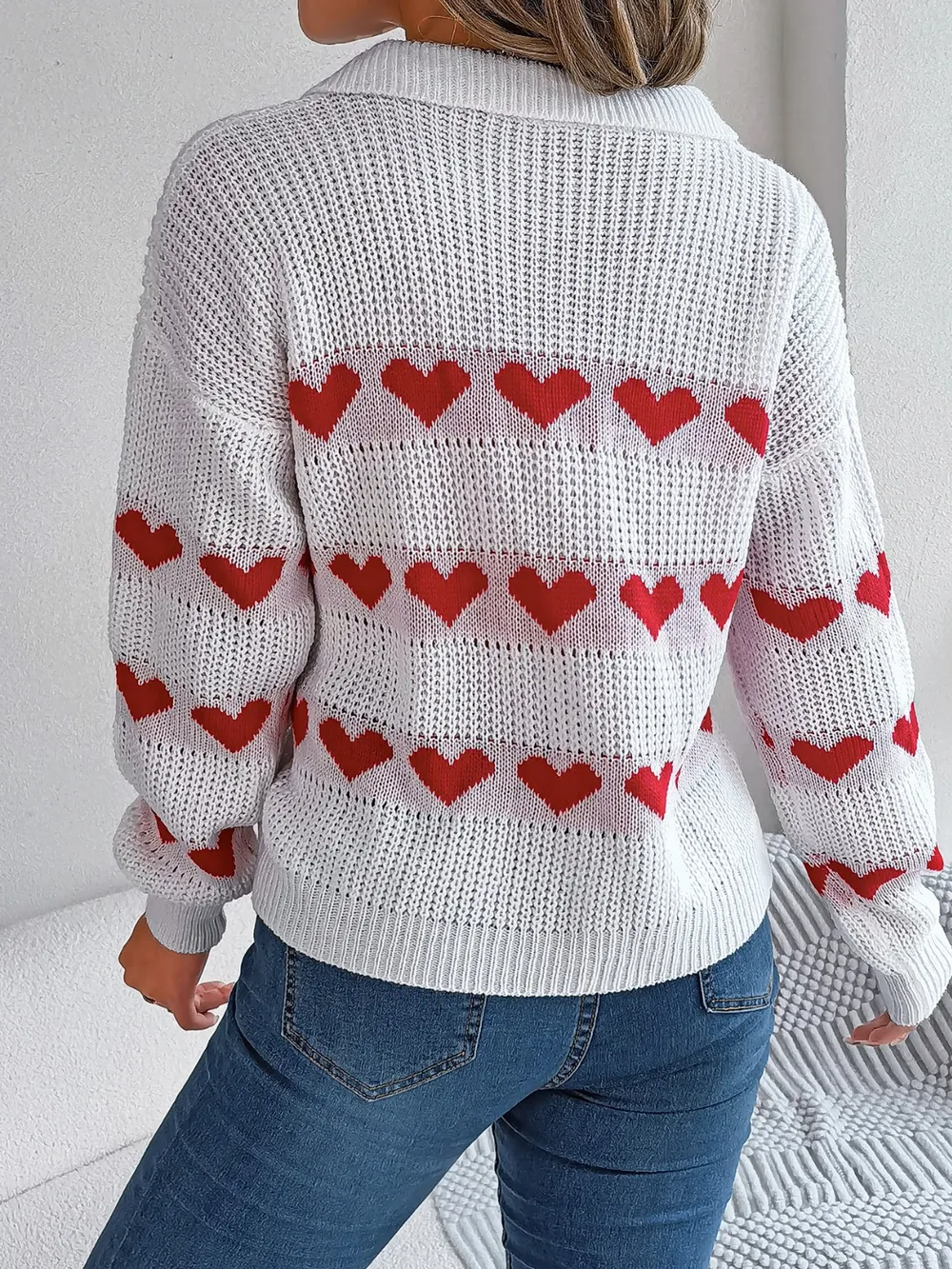 Heart Johnny Collar Long Sleeve Sweater, image 3