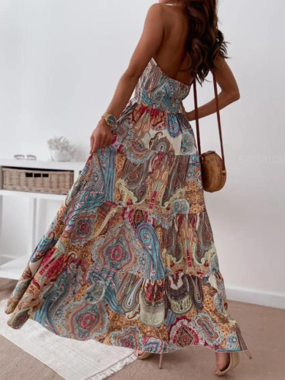 Printed Halter Neck Maxi Dress, image 2