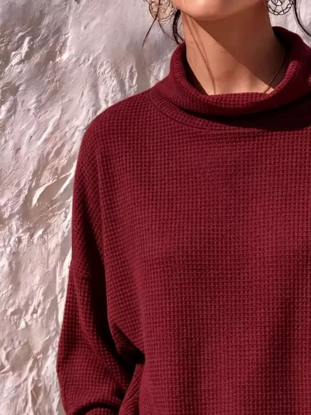 Full Size Waffle Knit Mock Neck Long Sleeve T-Shirt Plus Size, image 6