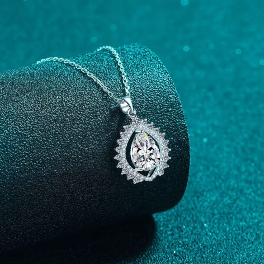 3 Carat 925 Sterling Silver Moissanite Teardrop Necklace, image 3