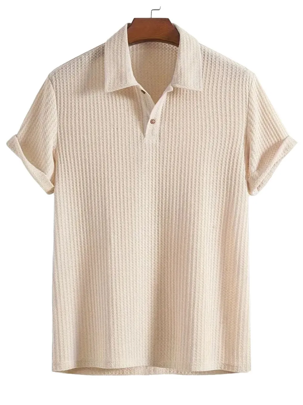 Men's Waffle-Knit Collared Neck Short Sleeve Polo, image 2