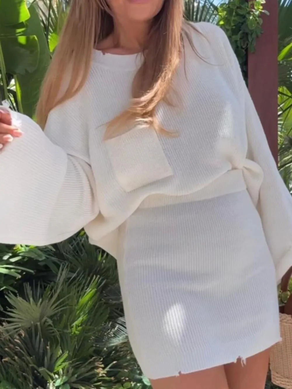 Ribbed Knit Long Sleeve Top and Skirt Sweater Set, image 2