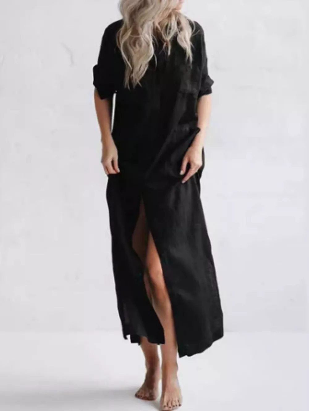 Full Size Casual Button-Down Maxi Shirt Dress Plus Size, image 3