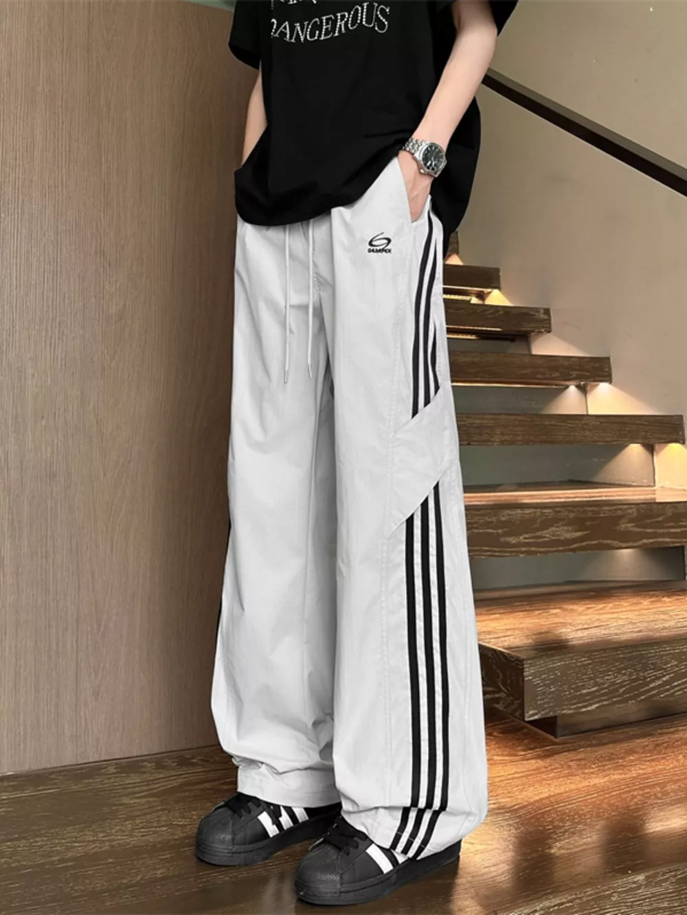 Men's Full Size Stripe Wide Leg Pants Plus Size, image 5