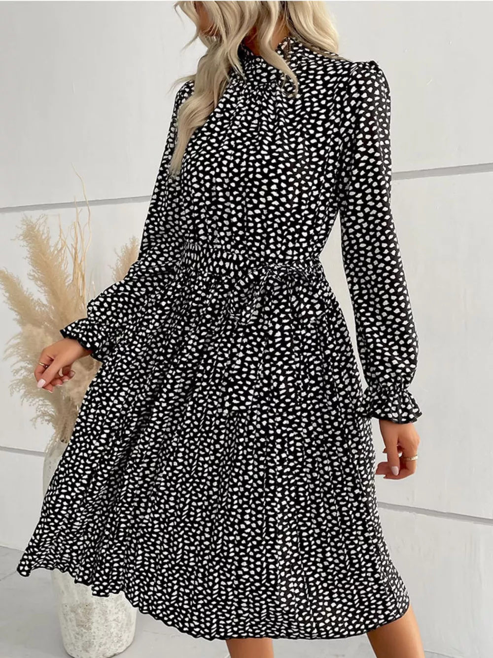Animal Print Mock Neck Flounce Sleeve Dress, image 7
