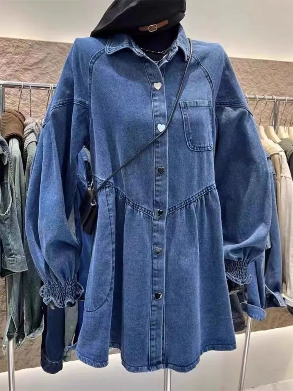Oversized Long Sleeve Button-Up Denim Dress, image 6