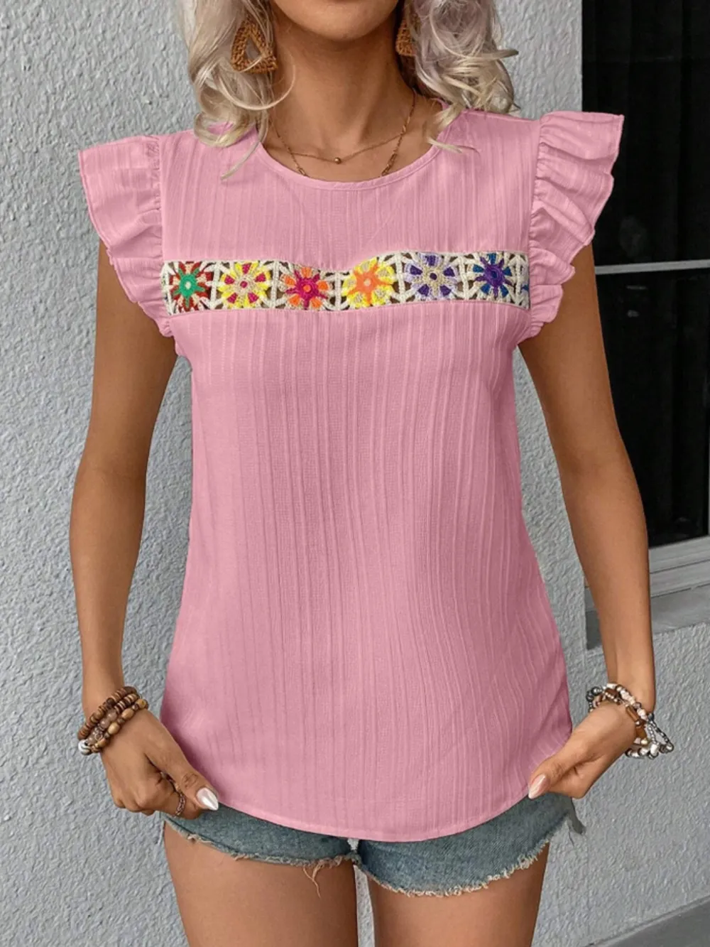 Ruffled Round Neck Cap Sleeve Blouse, image 16
