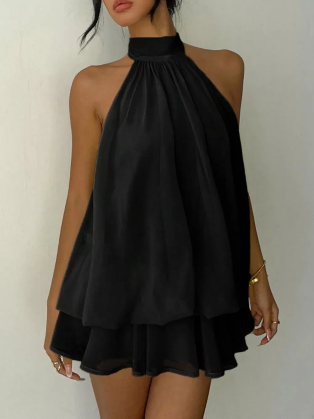Halter Neck Layered Mini Dress, image 3