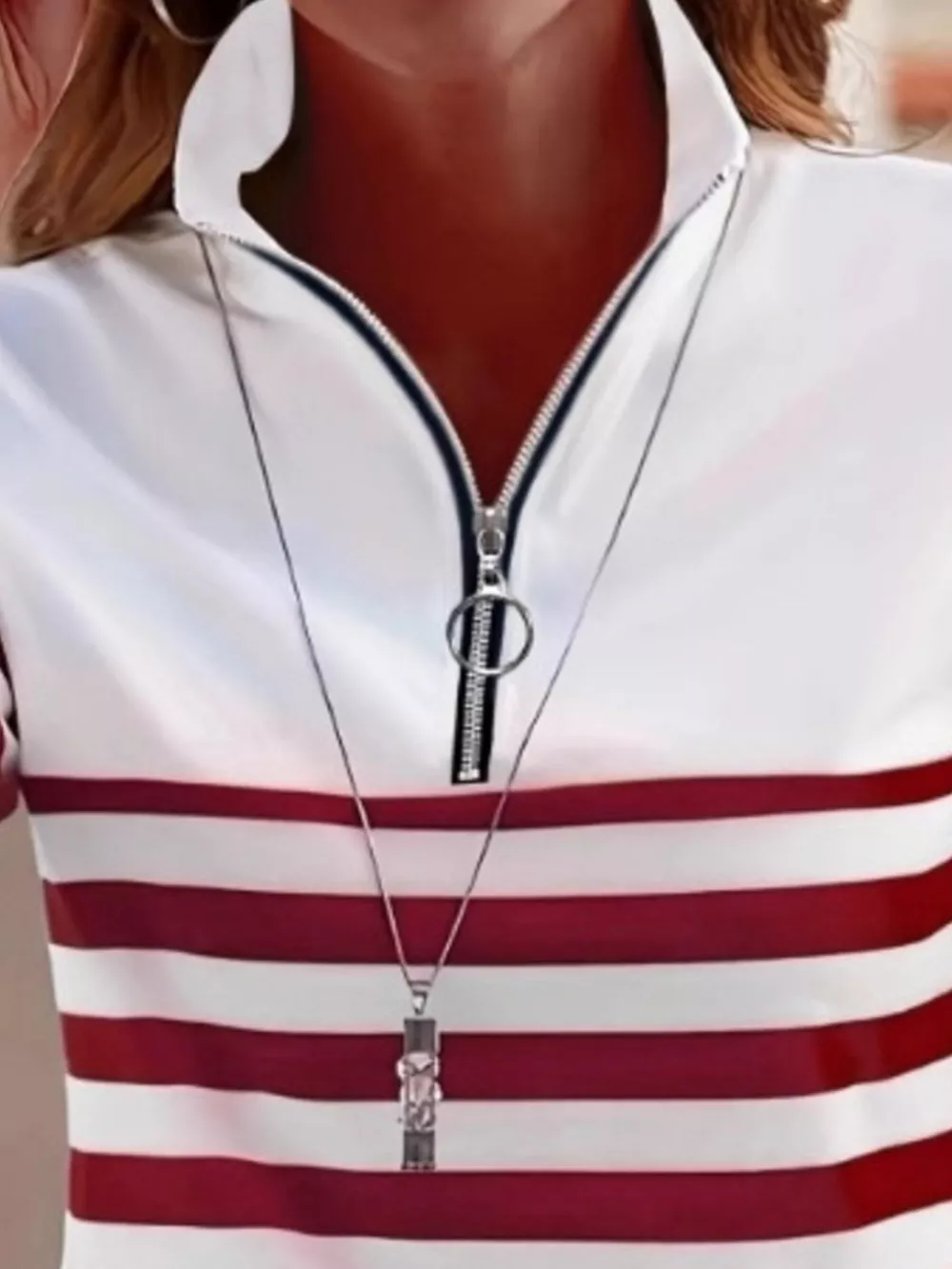 Quarter-Zip Striped Long Sleeve T-Shirt, image 8