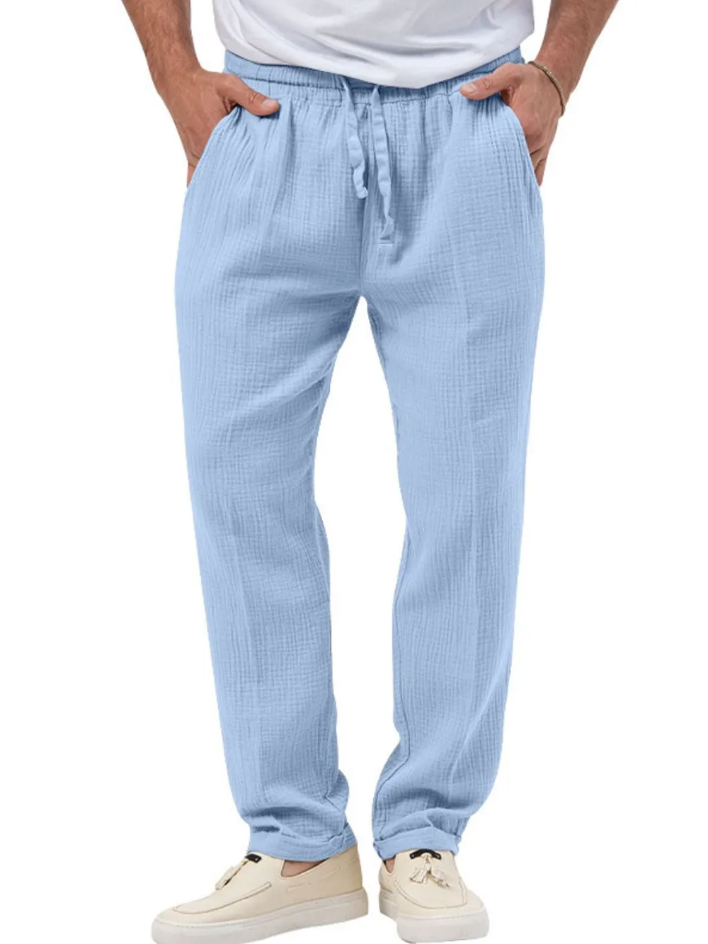 Men's Plus Size Drawstring Texture Pants, image 2