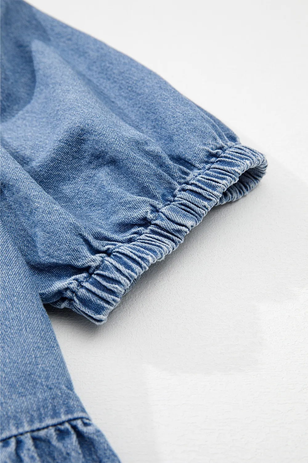 Tied Front Puff Sleeve Peplum Denim Shirt, image 3