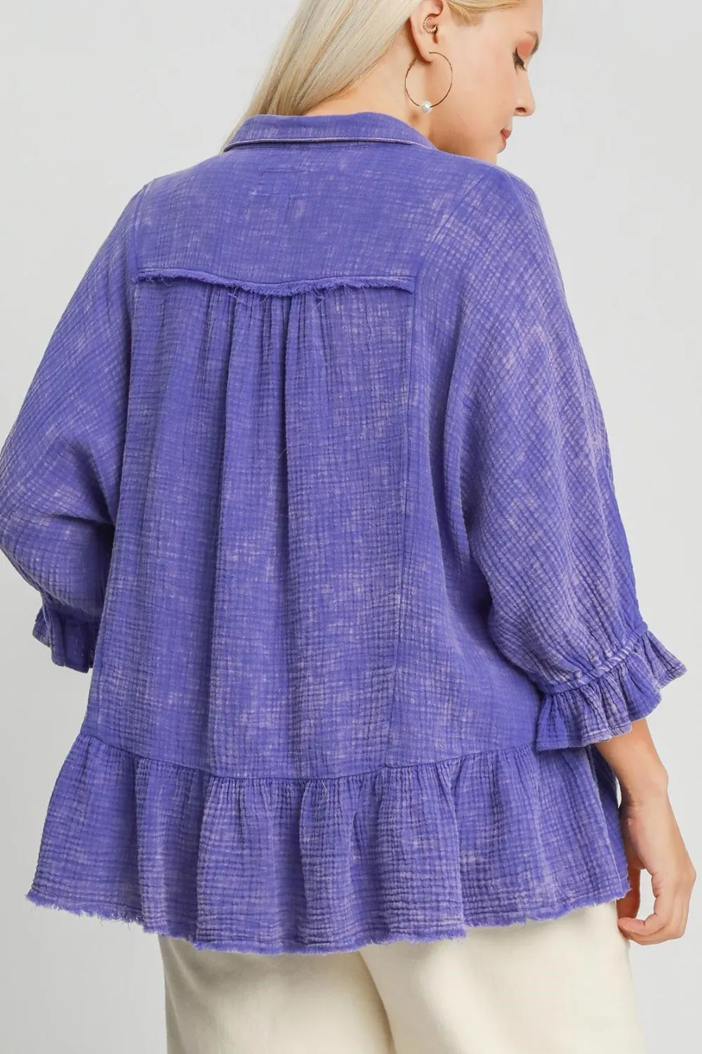Plus Size Size Mineral Washed Cotton Gauze Top, image 3