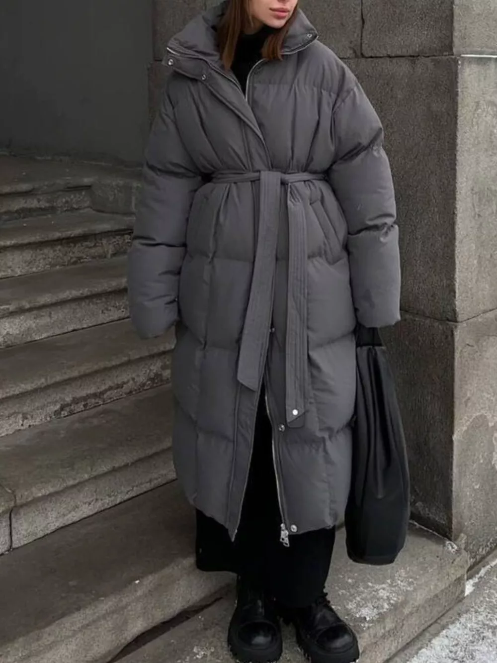 Longline Padded Winter Coat with Belted, image 19
