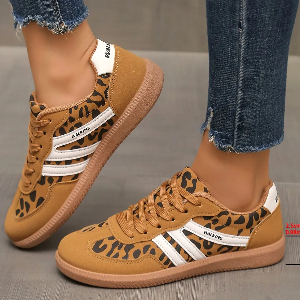 Leopard Round Toe Lace Up Sneakers, image 2
