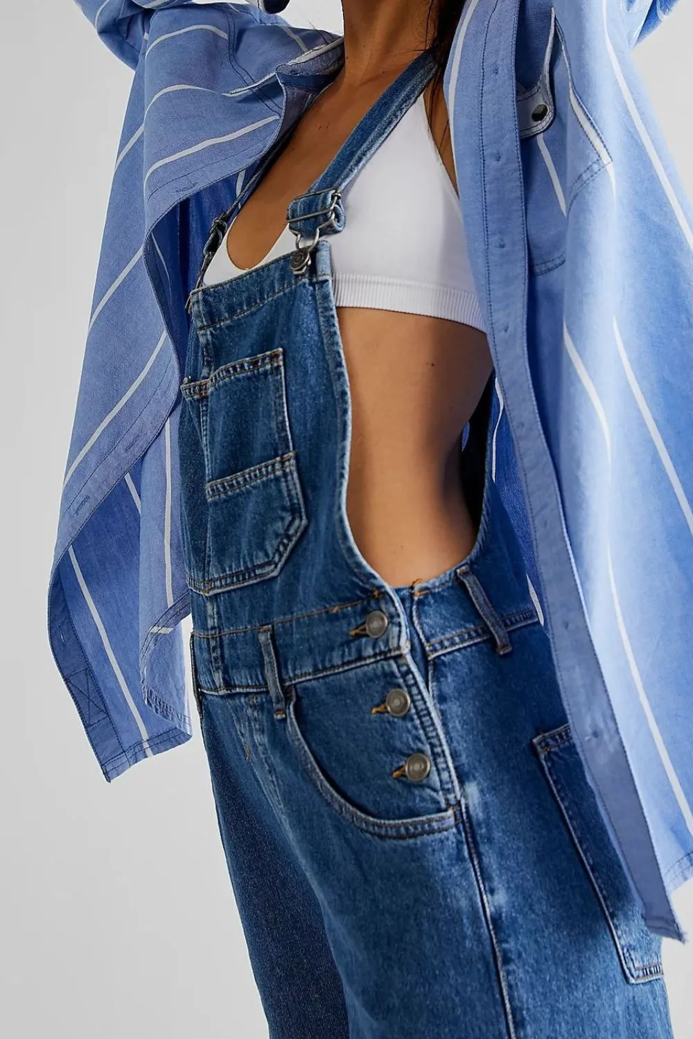 Wide Strap Square Neck Denim Overalls, image 3