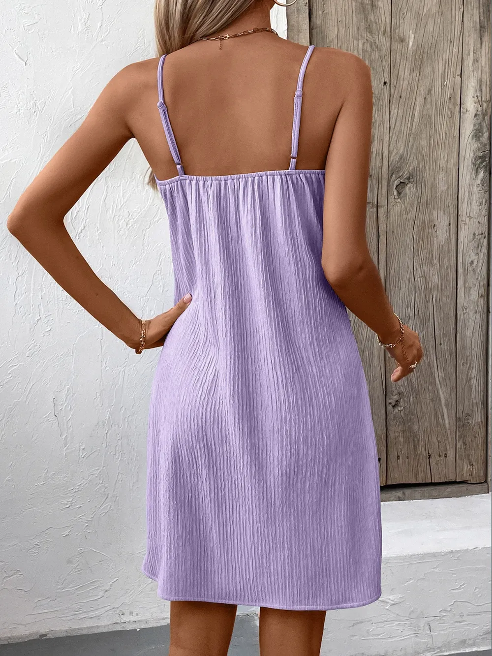 Textured V-Neck Sleeveless Mini Cami Dress, image 2