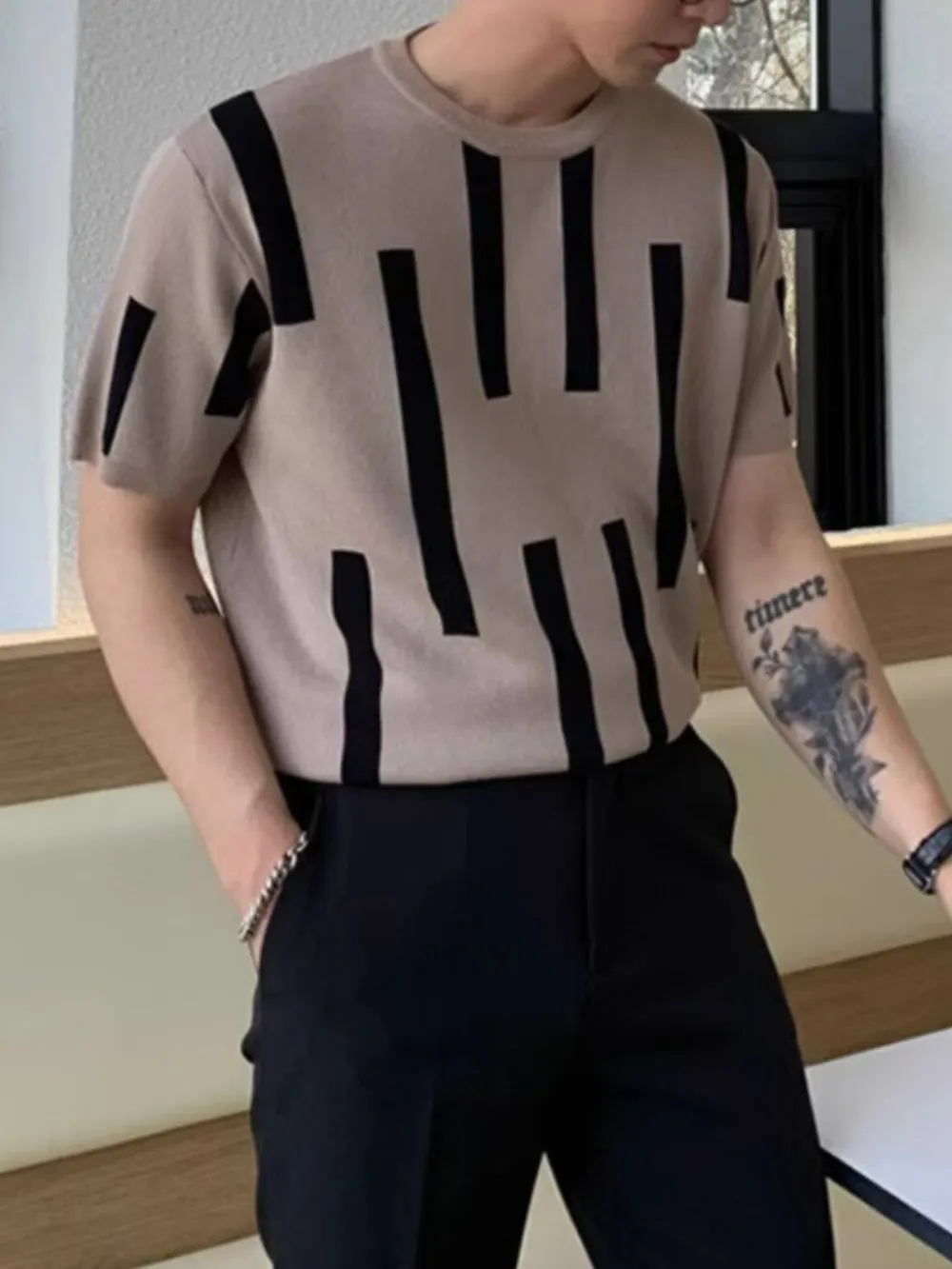 Men's Plus Size Color Block Round Neck Short Sleeve Knit T-Shirt, image 2