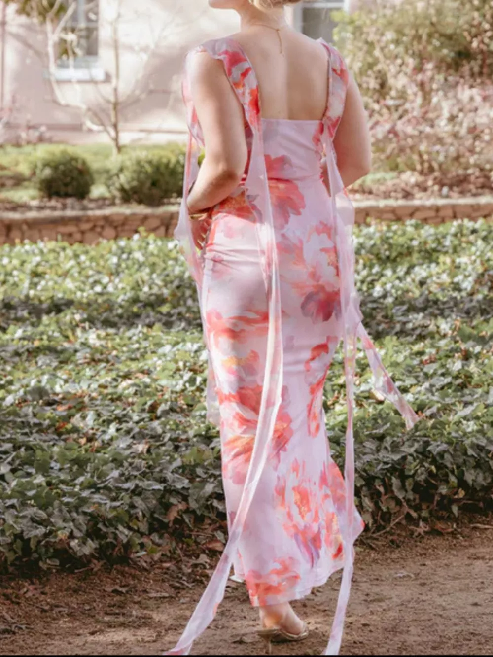 Floral Print Ruffle Trim Bodycon Maxi Dress, image 2